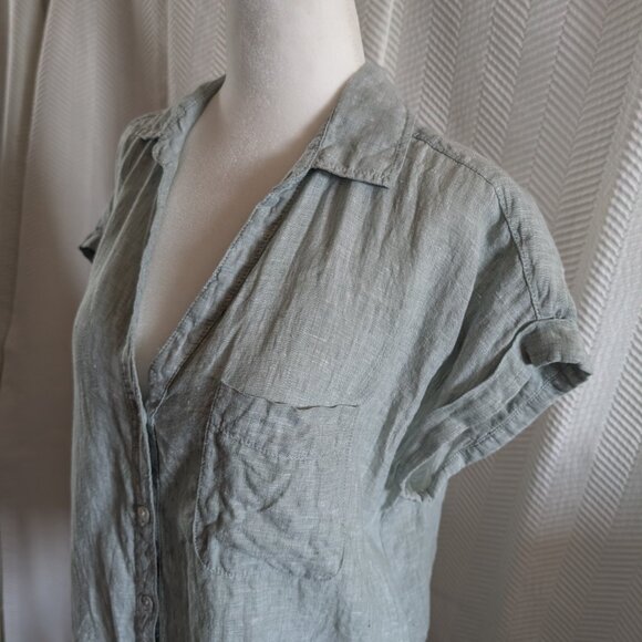 Rachel Zoe 100% Linen Short Sleeve Shirt Light Blue Button-down Collar Medium - Picture 3 of 10